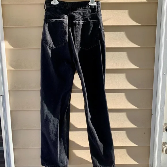 ZARA black high rise denim relaxed fit straight leg jeans EUC size‎ 0 - Picture 9 of 11